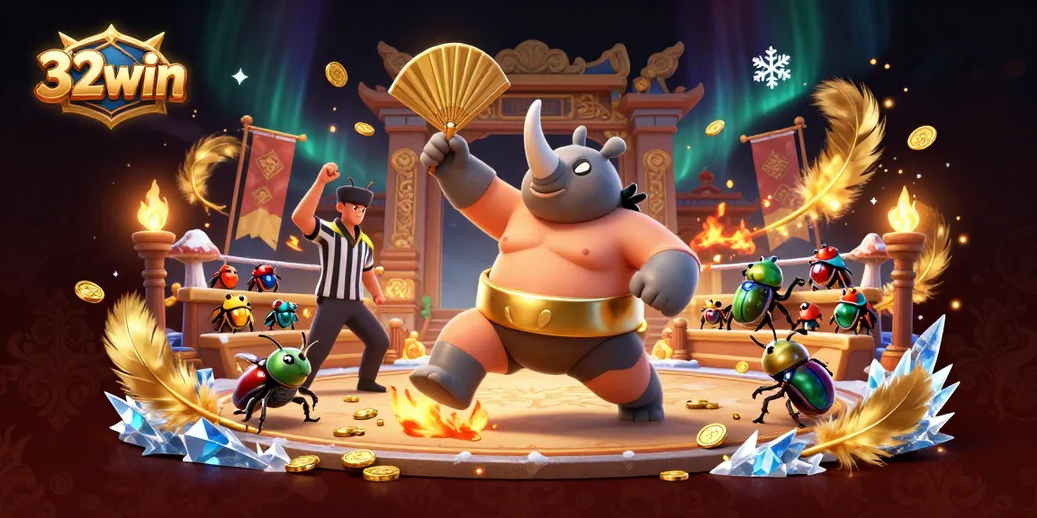 Engage in exhilarating betting with 32win's energetic beetle sumo championship scene.