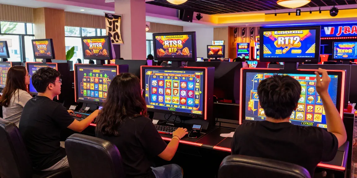 Players celebrating wins on Slot Gacor Hari Ini Kartupoker with vibrant displays and casino decor.