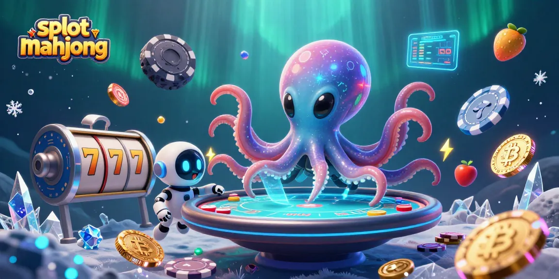Spin the slot mahjong reels with the whimsical octopus as it operates a holographic poker table surrounded by cosmic elements.
