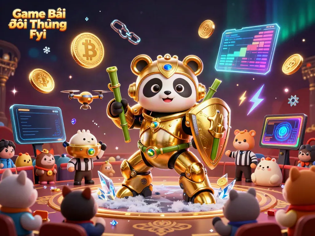 Experience Game Bài Đổi Thưởng Fyi in a vibrant arena featuring cartoon mech-suit characters battling in an electrifying setting.