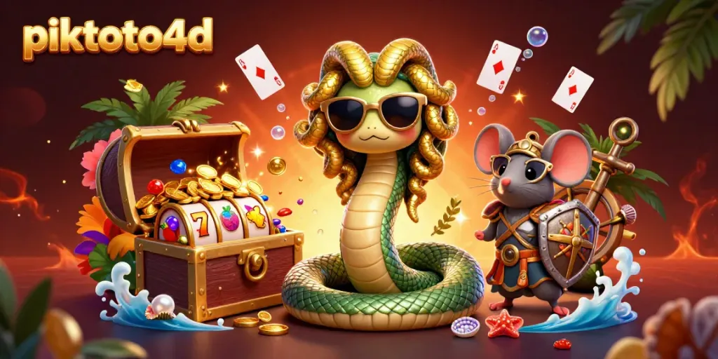 Engage in exciting games with piktoto4d featuring Medusa, coins, and vibrant slot reels.
