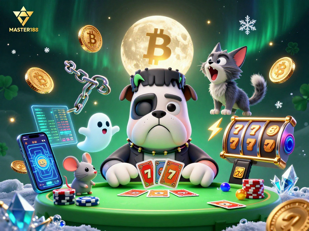 Engage in thrilling gameplay at MASTER188 with a vibrant 3D scene of casino characters.