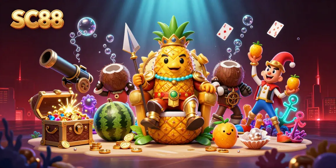 Experience vibrant casino excitement with SC88, featuring a golden pineapple king and dynamic game elements.