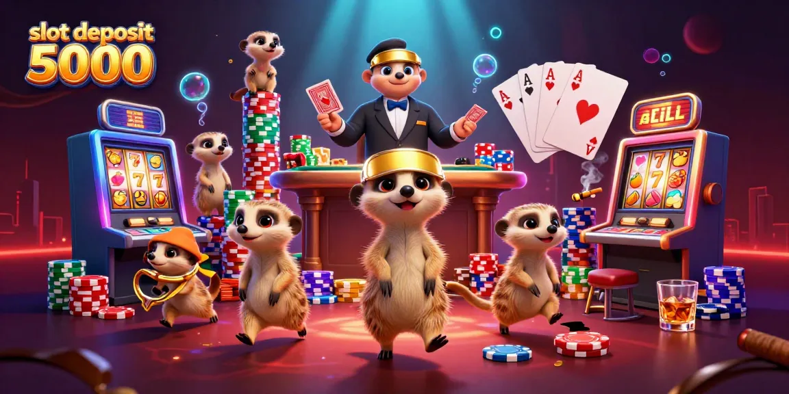 Experience thrilling gameplay at slot deposit 5000 with meerkats in a vibrant casino scene.