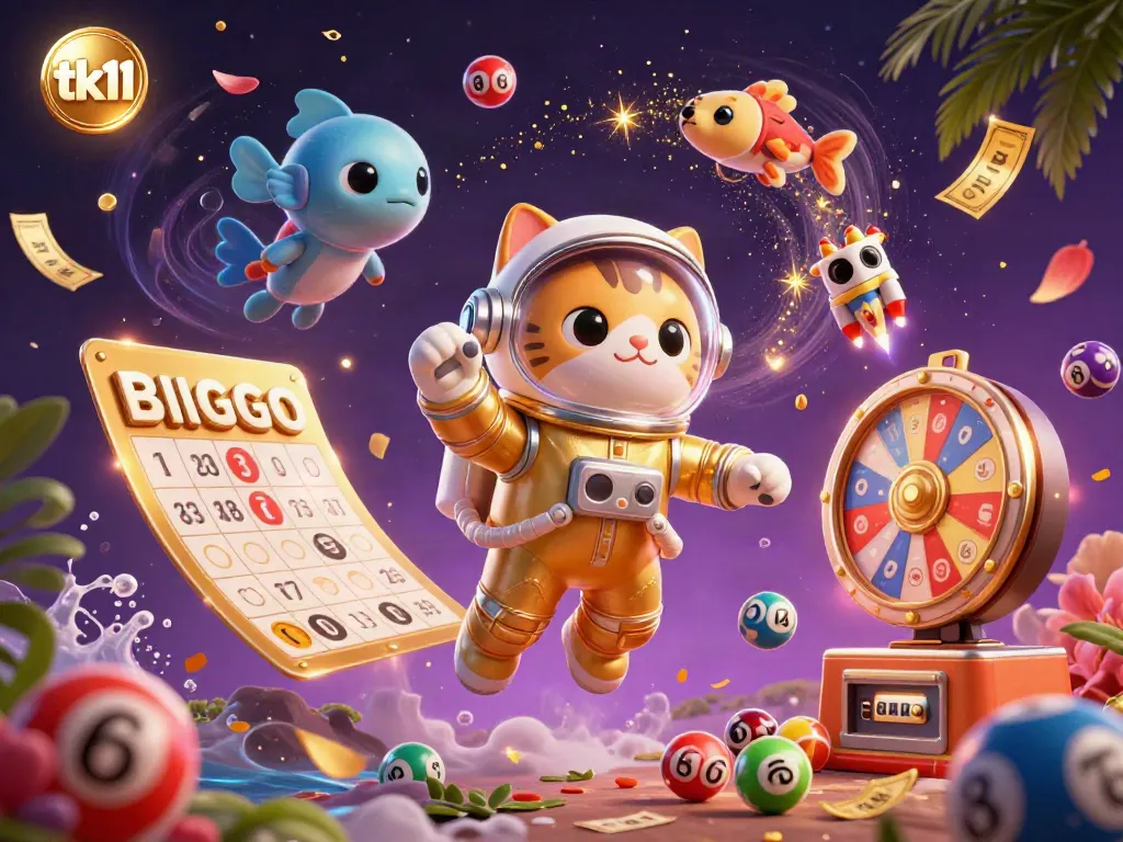 Experience thrilling lottery action with tk11, featuring a golden astronaut cat surrounded by colorful, dynamic game elements.
