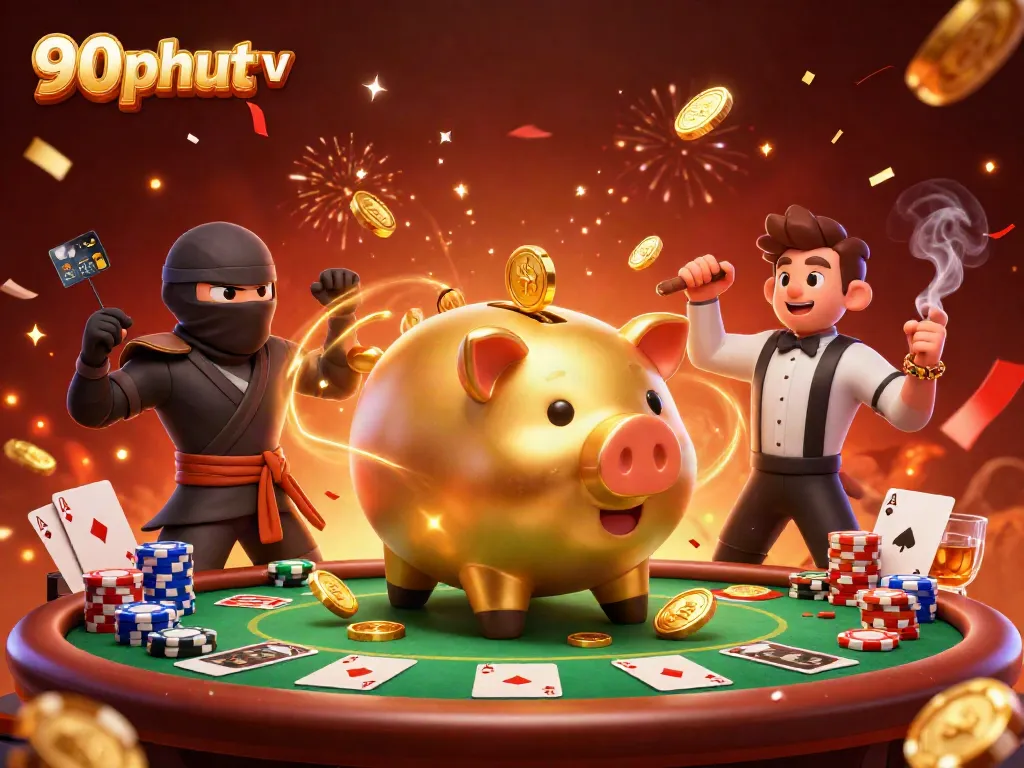 Experience thrilling action with 90phut TV's vibrant gaming scene of poker and rewards in a festive atmosphere.