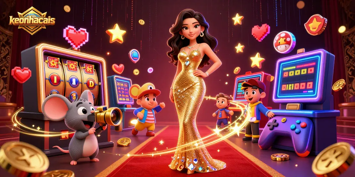 Experience the thrilling keonhacais action with colorful slots and illuminated characters in a rich casino scene.