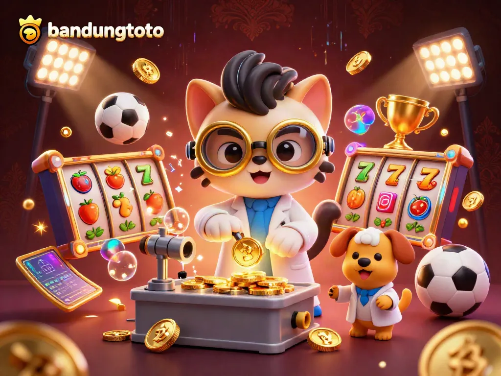 Experience the excitement of bandungtoto with a vibrant 3D illustration of a casino lab scene.