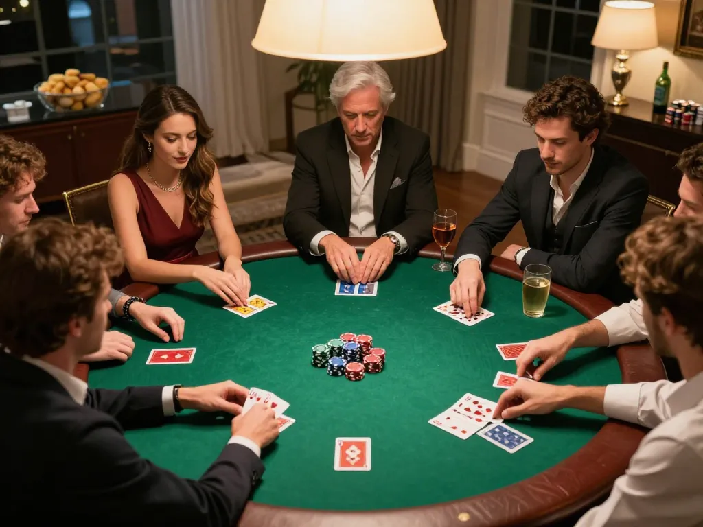 Players enjoying a friendly poker game at home, showcasing imcatherinemcgrath's strategic moments.