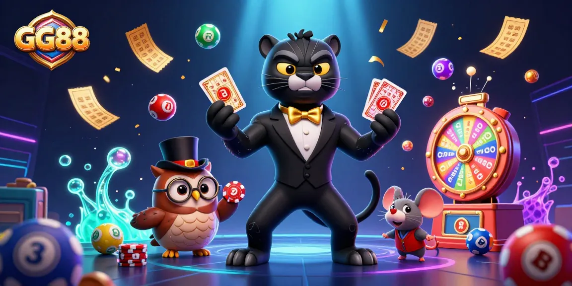 Experience exciting gaming wins at GG88 with vibrant characters celebrating amidst dynamic lottery elements.