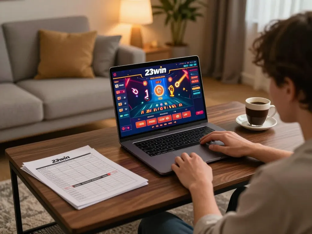 Engaging with the 23win casino interface during an exciting online gaming session.