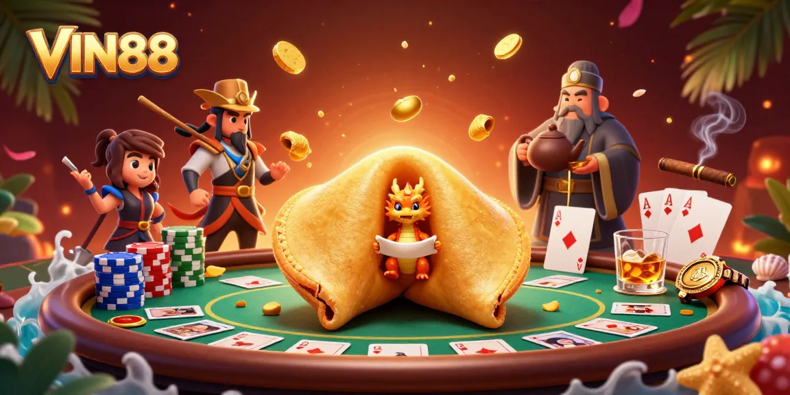 Engage in thrilling poker action with VIN88 and its vibrant casino theme featuring fortune cookie and wise dragon
