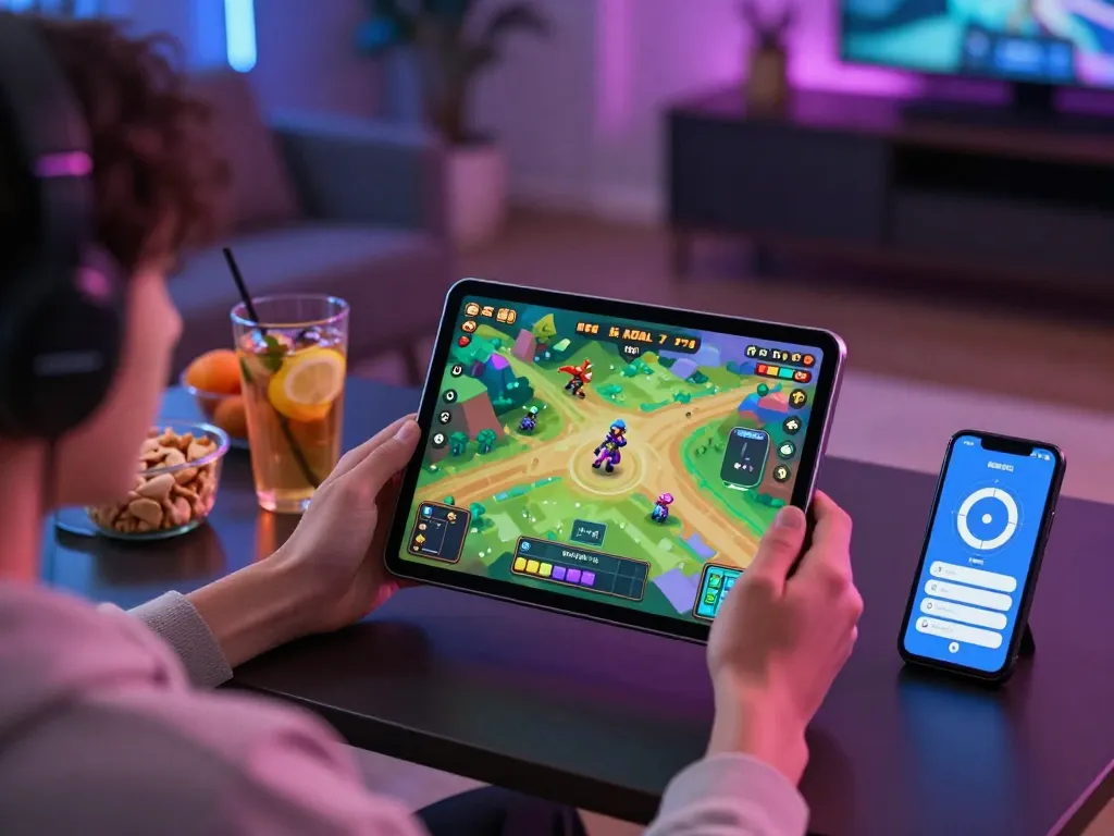 KADAL 778 user engaging in exciting online gaming experience on a tablet, capturing vibrant game graphics.