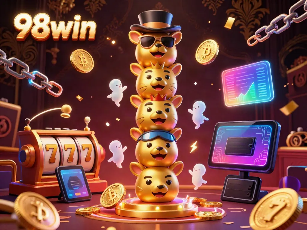 Experience the excitement of 98win with vibrant cartoon totem and dynamic casino elements.