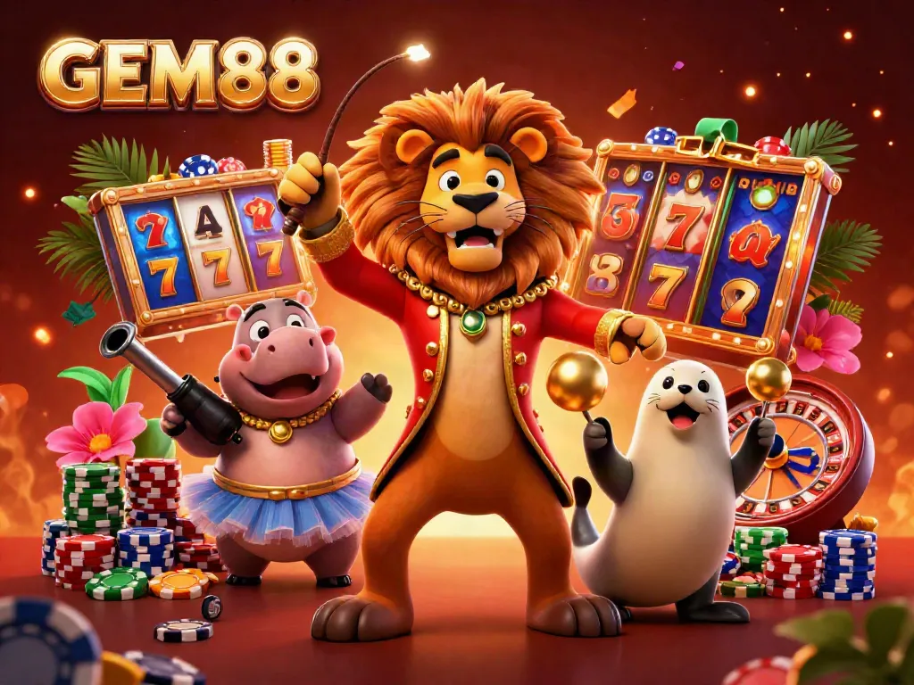 Experience the vibrant world of GEM88's online slots featuring colorful characters and dynamic game elements.