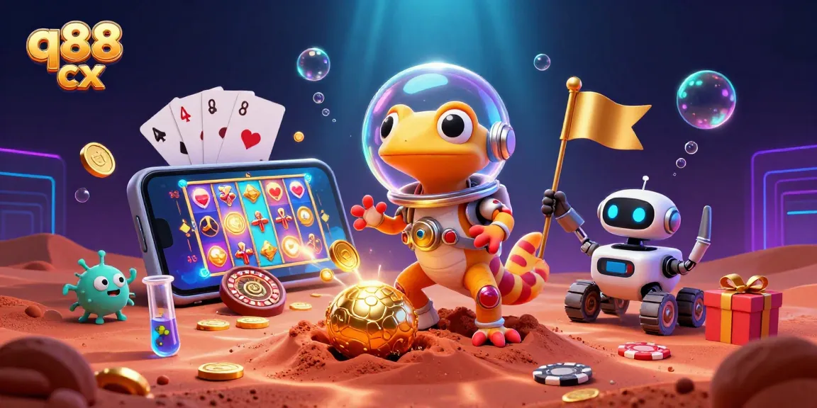 Engage in thrilling games at q88 cx with a Martian gecko uncovering a hidden golden casino.