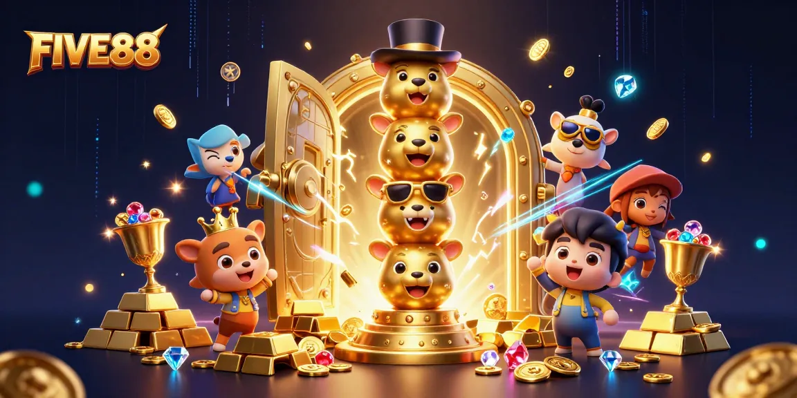 Engage with the vibrant FIVE88 totem pole surrounded by dazzling casino riches.