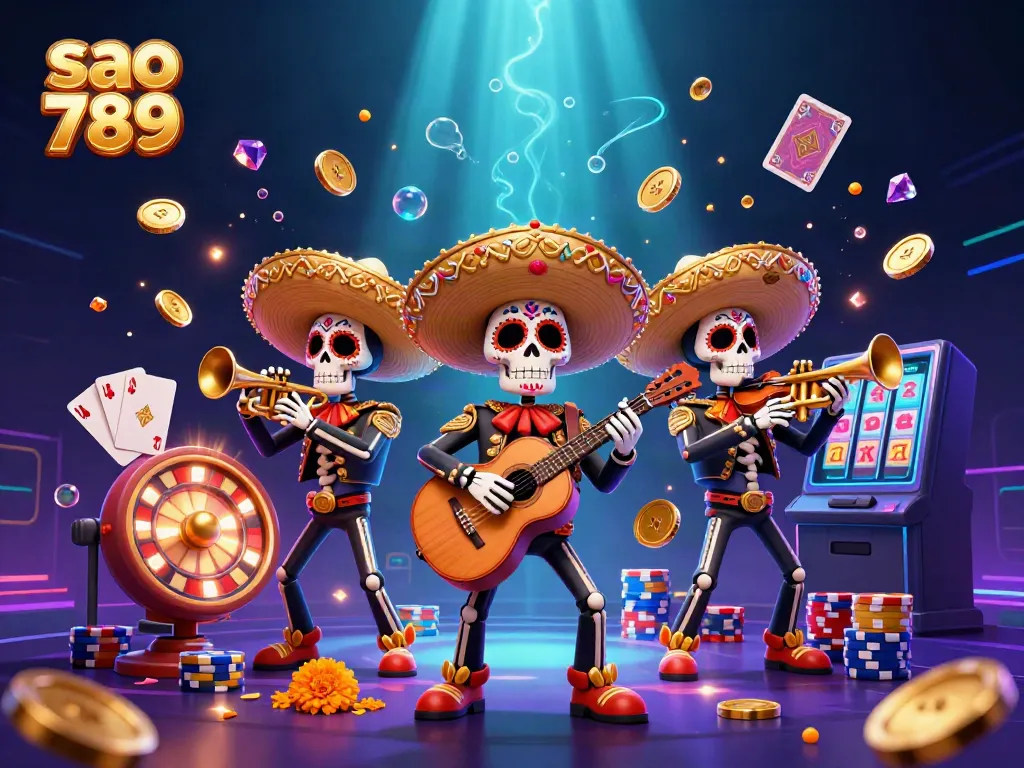 Experience the thrill at sao 789 with a vibrant band celebrating casino excitement through games and gold.
