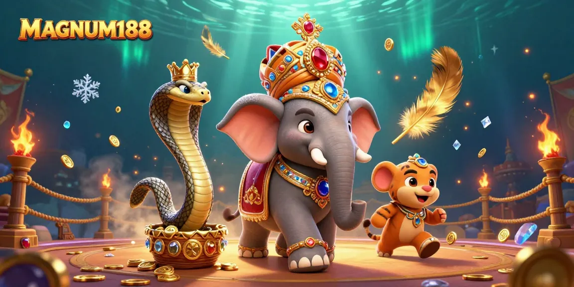 Play and win big with MAGNUM188 in a vibrant casino-themed illustration.