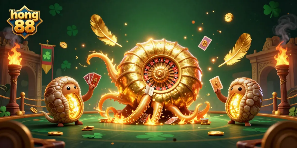Experience the excitement of hong 88 with vibrant casino-themed 3D art featuring a nautilus roulette wheel and cards.