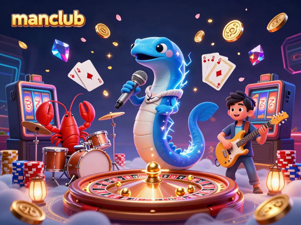 Experience the thrilling underwater casino atmosphere at manclub, featuring a DJ electric eel and vibrant game elements.