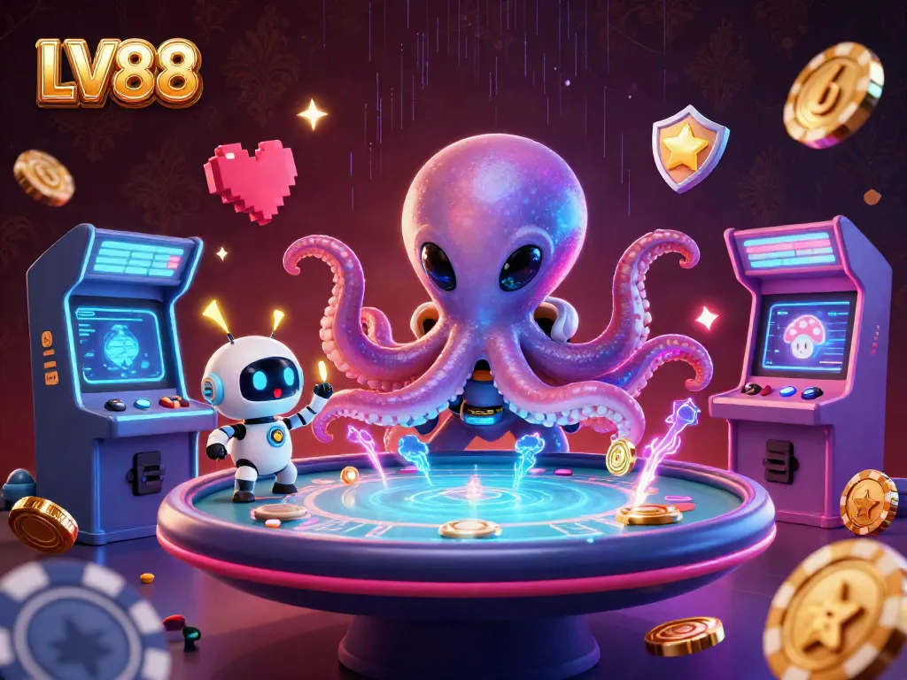 Experience thrilling gaming adventures at LV88 with a dazzling holographic poker scene.