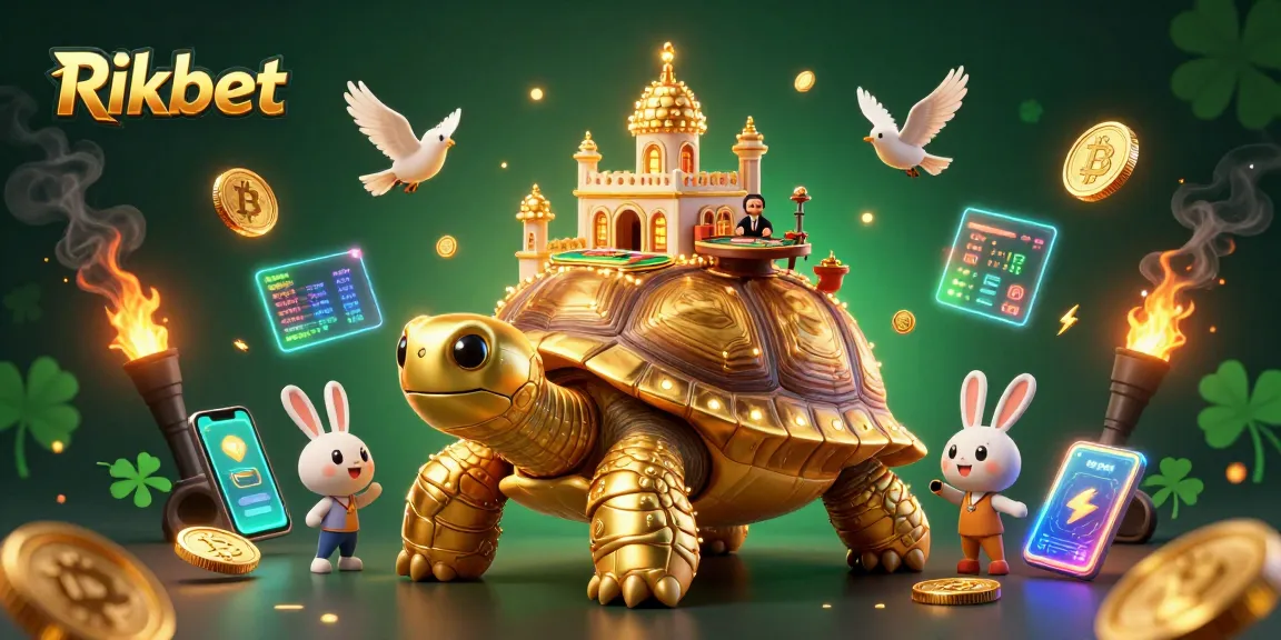 Experience exciting gameplay with Rikbet featuring a golden tortoise casino illustrated scene.