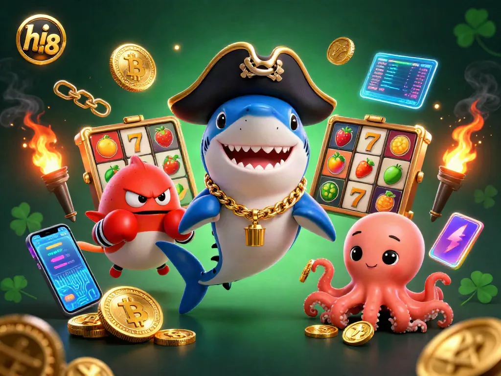Engage with exciting slot games at hi 88 featuring a dynamic scene of entertaining casino-themed characters and vibrant elements.