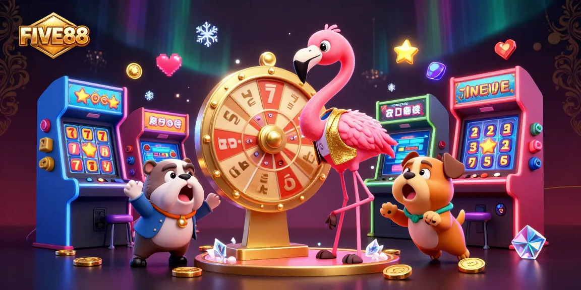 Join the excitement at FIVE88 with a vibrant game show scene featuring thrilling casino elements.