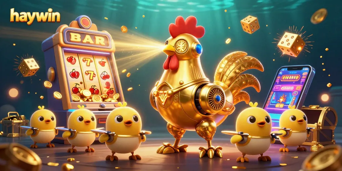 Experience exciting jackpots with haywin in this dynamic 3D casino scene filled with gold coins and gaming fun.