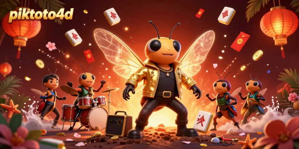 Play slots and win with piktoto4d's vibrant gaming illustration featuring lucky symbols