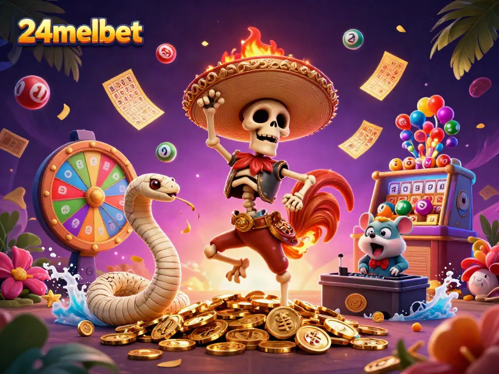 Engage with thrilling games at 24melbet featuring a festive celebration of winnings and vibrant lottery elements.