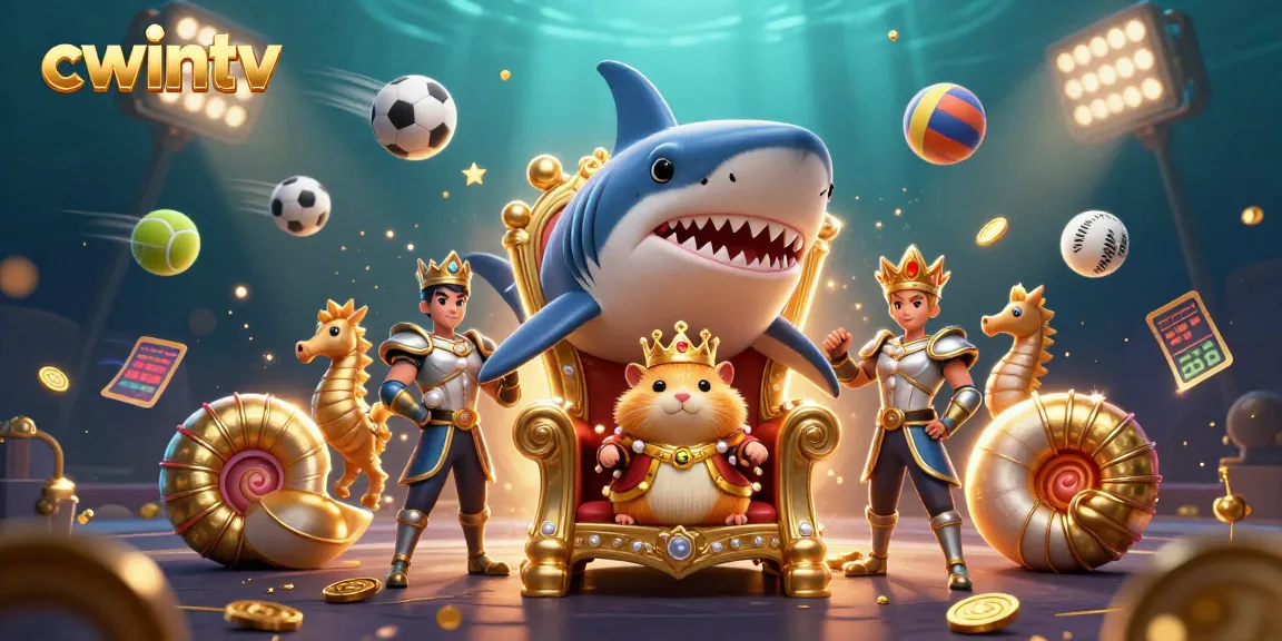 Experience the excitement at cwintv with a dynamic underwater casino scene featuring a golden hamster king and seahorse guards.