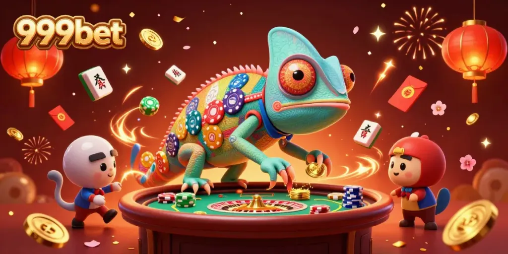 Experience vibrant moments at 999bet with colorful chameleons and casino games!