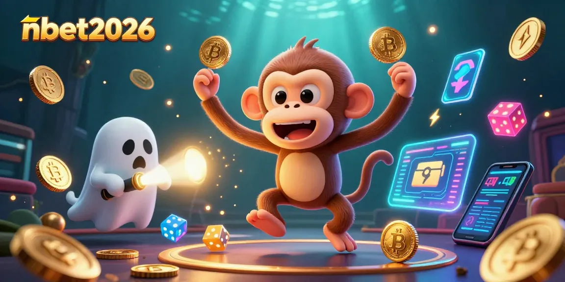 Engage with nbet2026 in this vibrant haunted casino scene featuring a poltergeist monkey and ghost-hunter puppy.