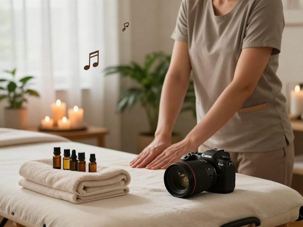 Personalized 용산출장안마 massage setup in a serene home environment, with calming decor and massage essentials.