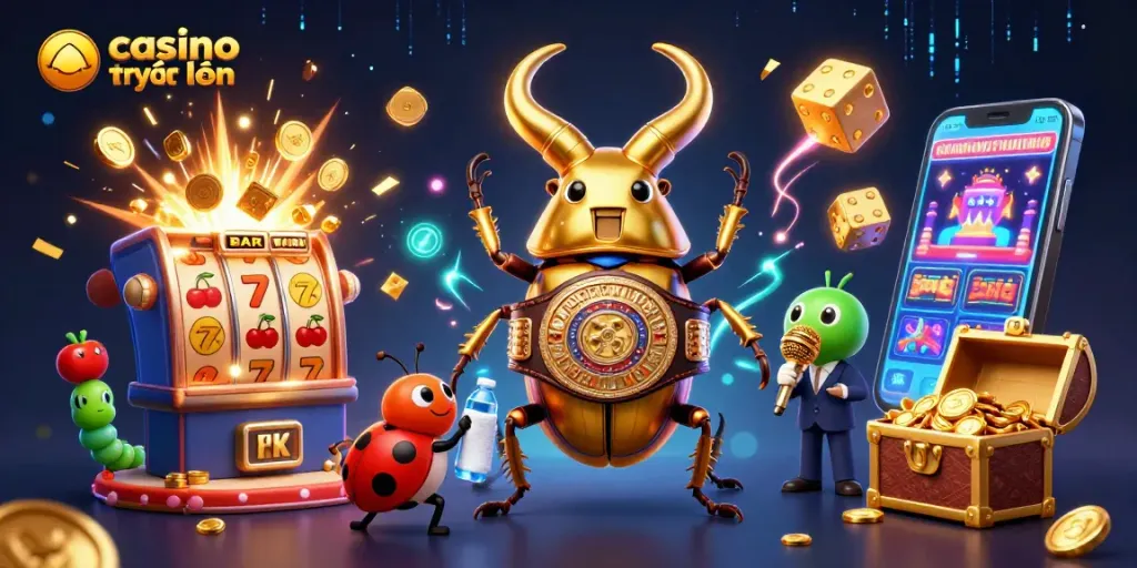 Trải nghiệm casino trực tuyến với hình ảnh sống động cùng máy đánh bạc và hoạt động hấp dẫn.