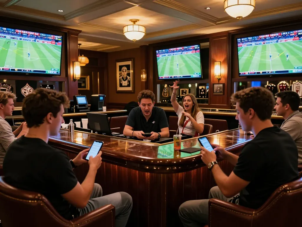 Engaging betting experience with QQ 88 in a luxury sportsbook, capturing excitement and strategy.