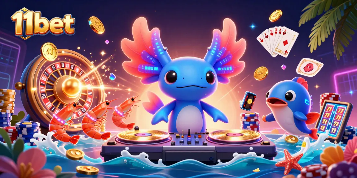 Participate in exciting games with 11bet's vibrant casino illustration showcasing unique characters.
