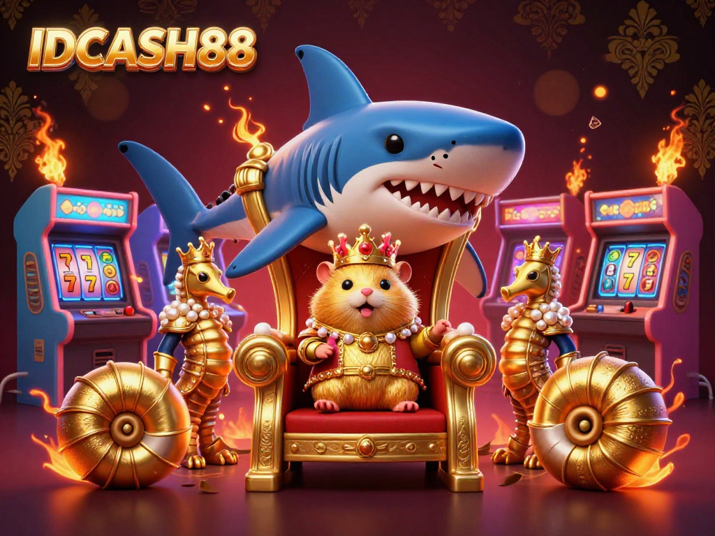 IDCASH88 encourages players to win big with an action-packed casino scene featuring a golden hamster king.
