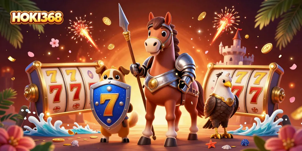 Experience thrilling wins with HOKI368 as knights battle for jackpots amidst stunning casino visuals.