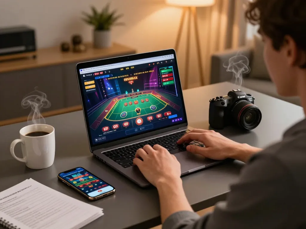 Experience the excitement of online gambling at hay88x with a stylish gaming setup and casino game interface.