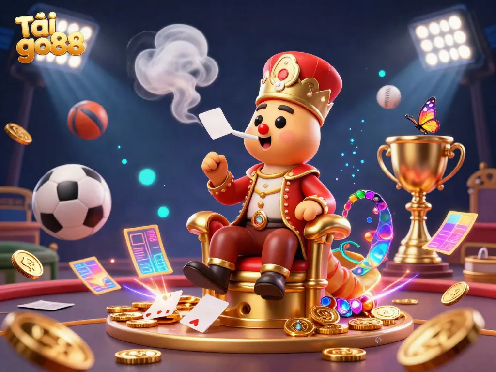 Tải go88 – Experience vibrant sports betting with interactive golden coins and dynamic elements in a fantasy scene.