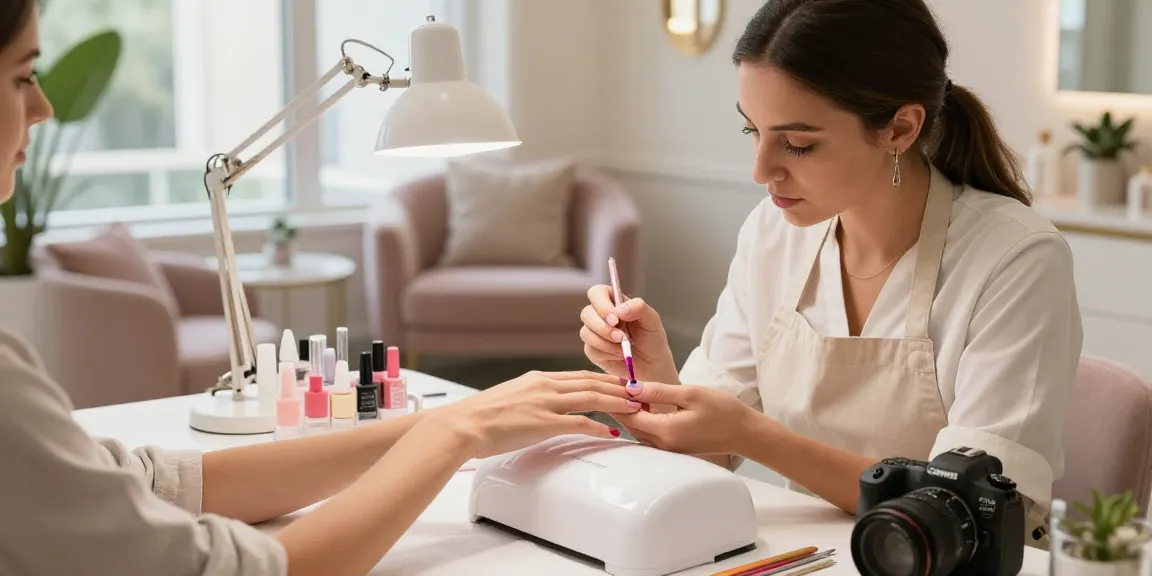 Paradise Nail Beauty technician applying gel polish in a hygienic salon setting, showcasing vibrant nails.
