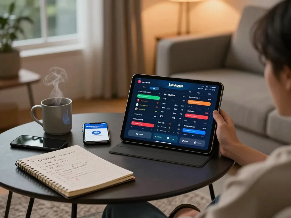 Engaging in sports betting on nhandinhkeonhacai app while relaxing at home.