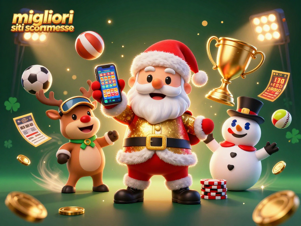 Scopri i migliori siti scommesse con la fantastica illustrazione di Santa e i suoi amici tra giochi e trofei.