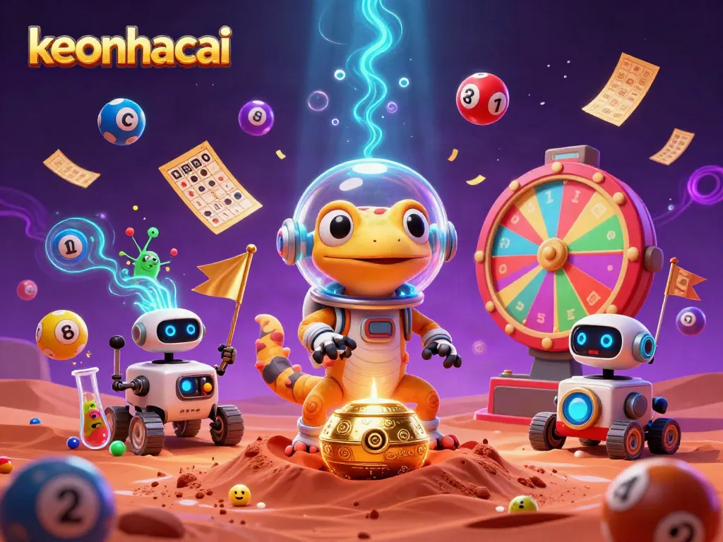 Experience interactive gaming magic with keonhacai in a vibrant alien casino scene.