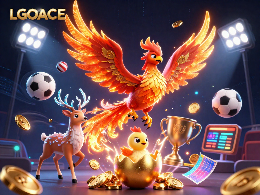 LGOACE illustrates a vibrant casino scene with a phoenix and sports elements for engaging gaming experiences.