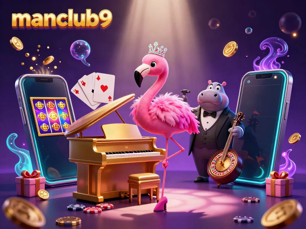 Experience manclub9’s vibrant casino atmosphere with colorful slot games and lively characters.