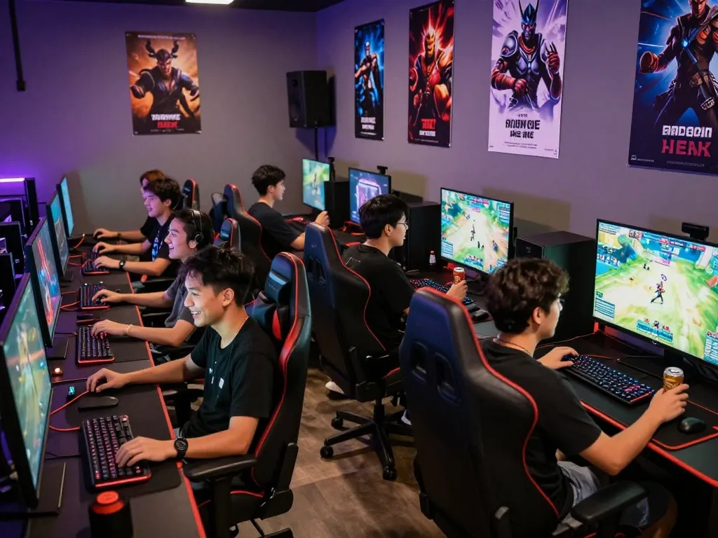 Exciting gaming lounge scene with mantra88 players enjoying multiplayer gaming experience.
